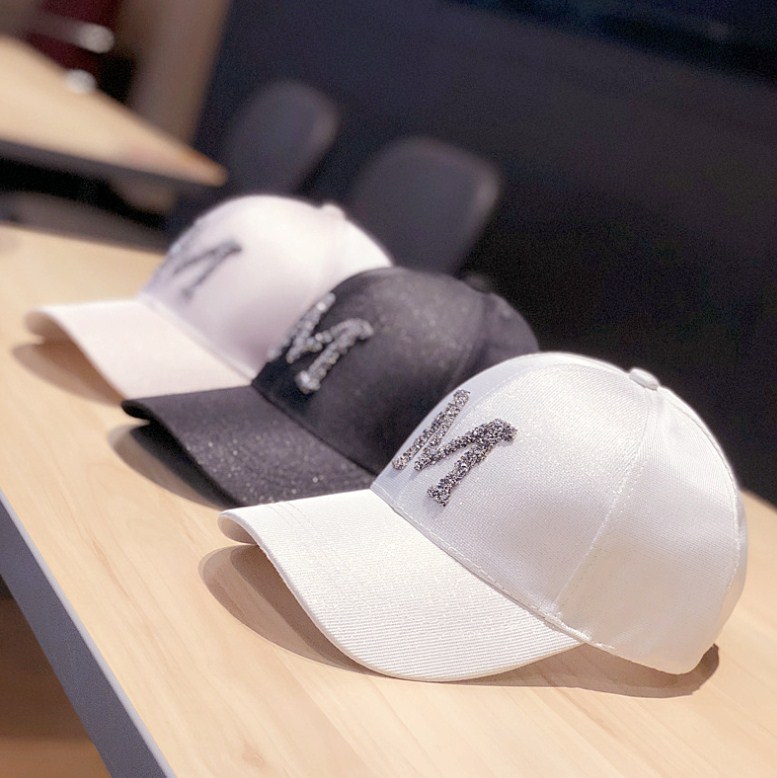 M Letter Crystal Rhinestone Logo Patch Baseball Cap for Women