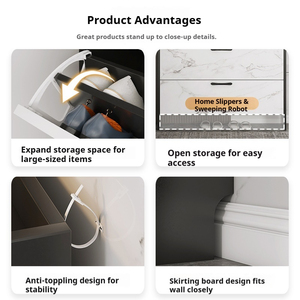 <span class=keywords><strong>Meuble</strong></span> à <span class=keywords><strong>chaussures</strong></span> portable ultra-fin à trois niveaux, style minimaliste moderne, en bois, pour l'entrée de la maison, le salon, les appartements et les hôtels - Product Image 5