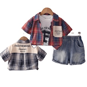 Nouvel ensemble 3 pièces mode été 2026 LY pour bébés et tout-petits : T-shirt décontracté à manches courtes en coton avec motif <span class=keywords><strong>de</strong></span> dessin animé et tenue fine - Product Image 1