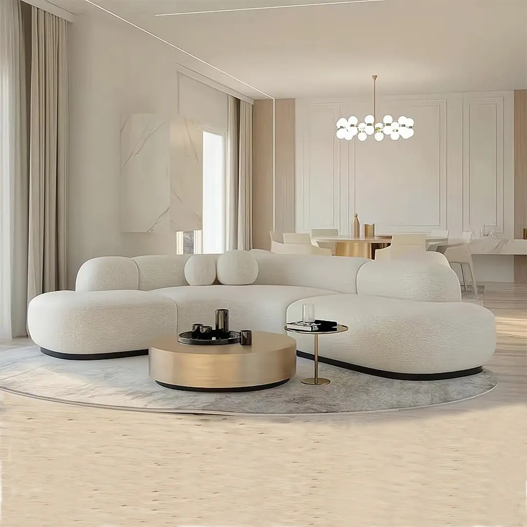 हल्का लक्जरी नॉर्डिक आधुनिक क्रिएटिव डिज़ाइन घुमावदार सोफा ब्यूटी सैलून लिविंग रूम लैम्ब वेलवेट फैब्रिक सोफा