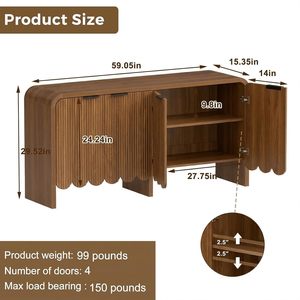 <span class=keywords><strong>Buffet</strong></span> à 4 portes cannelées de 59 pouces avec étagères réglables, panneau en bois épaissi anti-basculement - Salon/Salle à manger/<span class=keywords><strong>Cuisine</strong></span>/Entrée - Product Image 2