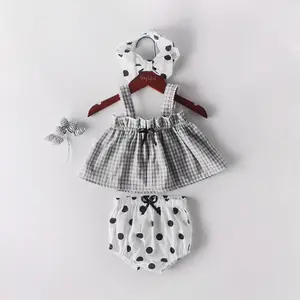 sommer baby kleidung ärmellos kondol top baby rasterhosen +brot mit weiblichem baby drei anzüge