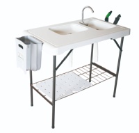 Table de camping extérieure pliante en plastique nouvellement conçue deux éviers pour le camping de pêche
