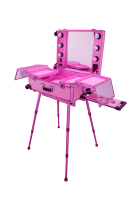 Valise de maquillage de studio mobile avec miroir lumineux sur pied et roulettes, professionnelle