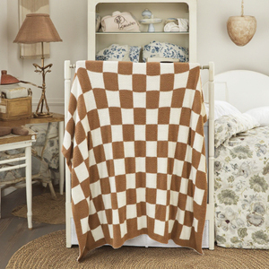 Manta de Punto Personalizada a Cuadros Blancos <span class=keywords><strong>con</strong></span> Textura Marrón, Mantas Cálidas de Franela de Poliéster para <span class=keywords><strong>Cama</strong></span>, Sofá, para la Vida en el Hogar - Product Image 3