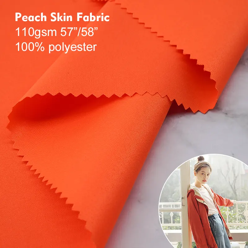 Pour pantalon de plage 110gsm peau de pêche 100% Polyester peau de pêche tissu Orange tissé accepter impression personnalisée teinte couleur personnalisée