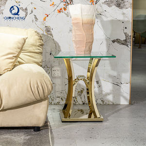 QIANCHENG alta qualità salvaspazio <span class=keywords><strong>50x50</strong></span> articoli per la casa in vetro con diamante frantumato tavolino quadrato in oro - Product Image 3