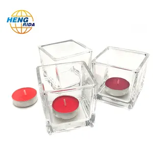 Mini conjunto de velas de vidro quadrado, conjunto de velas quadradas transparentes com formato de cristal transparente, vela flutuante, pote de vela perfumado