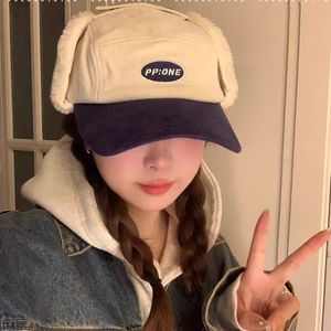 Baseball Cap Corduroy Ear Flaps Winter <b>Warm</b> Unisex Duckbill Design Navy Blue Pink White - Product Image 2