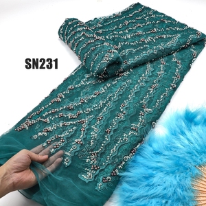 Bán buôn Top-End handmade thêu Handmade Đính cườm Burgundy vải ren - Product Image 2