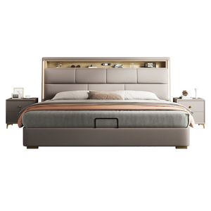 Tête de lit éclairée par LED Cadre de lit en cuir couleur personnalisable rangement intégré idéal pour la maison/hôtel - Product Image 3