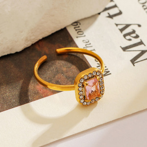 <b>Open</b> <b>Ring</b> Pink Zircon Geometric Shape 18k Gold Plated Women's Jewelry Gift - Product Image 3