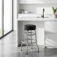 Tabouret de bar au design simple, structure métallique, assise en cuir souple pour salon