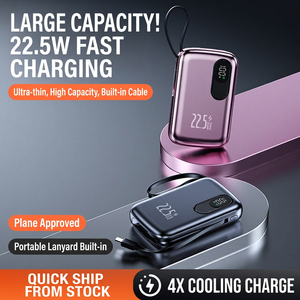 Batterie externe portable 22,5 W à charge rapide avec affichage numérique, câble Type C, entrée et sortie, en alliage d'aluminium, légère et idéale pour les voyages - Product Image 3