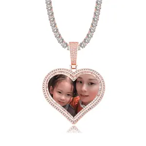 Customs Heart Shape Picture Pendant Necklace für Couple Men der Hip Hop Jewelry mit Gold Silver ketten großhandel bild halskette