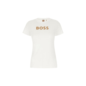 เสื้อยืดผ้าฝ้ายสีขาวพิมพ์โลโก้สีน้ำตาลอ่อนที่หน้าอก - Product Image 1