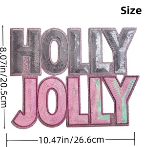 Thân Thiện Với Môi Thêu Màu Hồng Và Bạc Lớn Hollyjolly Sequin Các Bản Vá Lỗi Giáng Sinh Thiết Kế Sắt Trên Cho Quần Áo Túi Trang Trí Nội Thất - Product Image 3