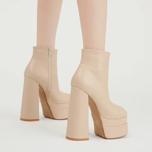 Nouvelles bottes pour femmes à talons hauts, toutes occasions, automne-hiver 2023, talon épais de 15 cm, plateforme imperméable, couleur nude - Product Image 3