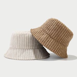 Autumn Winter New Thick Striped Corduroy Polyester <b>Light</b> <b>Board</b> Fisherman Women's Trendy Outdoor Street Bucket Hat Sun Protection - Product Image 1
