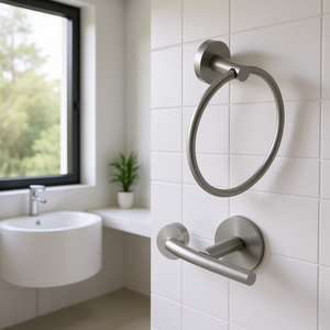 Ensemble de quincaillerie de salle de bain moderne en acier inoxydable, finition brossée, design rond, pour salles de bain de villas - Product Image 2