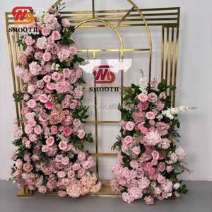 SMOOTH Hot Sales Flower <b>Runner</b> Pink Rose <b>Green</b> Plants Pillar Flower Arrangement For Wedding Backdrop Decoration - Product Image 2