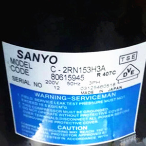 Compresor Sanyo C-2RN153H3A 200V 3PH R407C Equipo de Refrigeración Industrial - Product Image 1