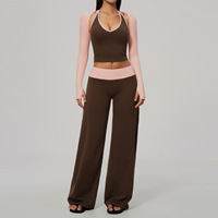 Nouvel Arrivage 2026 Ensemble de Yoga 3 Pièces pour Femme, Col en V Halter, Blocs de Couleurs, Taille Haute, Effet Ventre Plat, Manches Longues, Tenue de Sport et d'Entraînement