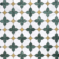 Backsplash dapur Modern bunga hijau India marmer hijau ubin dinding marmer Interior mosaik batu marmer dengan Dot emas
