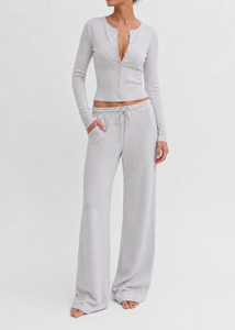 Set Loungewear Marrone con Bottoni per Donna, Cardigan Corto <span class=keywords><strong>a</strong></span> Costine <span class=keywords><strong>a</strong></span> Maniche Lunghe e <span class=keywords><strong>Pantaloni</strong></span> <span class=keywords><strong>a</strong></span> Gamba Larga, Completo Casual da Casa - Product Image 5