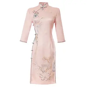 Cải thiện phụ nữ quần áo cộng với kích thước Dresses thanh lịch cổ điển Retro ăn mặc cô gái ngắn tay ăn mặc Trung Quốc truyền thống thanh lịch qipao