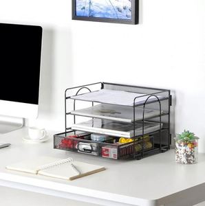 Hot Sale Desktop Foldable Metal Mesh Multifunction 4-<b>Trays</b> <b>Paper</b> Letter Organizer Storage Boxes & Bins Office Supplies - Product Image 4
