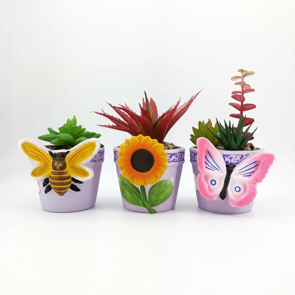 High Quality Mini Bonsai Planter Butterfly Sunflower Design Artificial Succulent Pot Small Plants Ceramic Flower Pots for Store