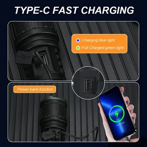 Linternas LED de alta potencia con batería integrada, recargable por USB, luz de mano potente, lámpara multifuncional para emergencias y camping - Product Image 3