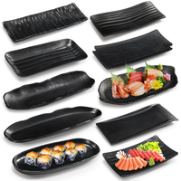 Vaisselle personnalisée pour restaurant japonais, assiette rectangulaire en mélamine noire mate incassable de 11,5 pouces pour servir les sushis