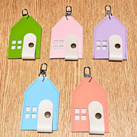 Porte-clés élégant en cuir PU en forme de maison, porte-cartes, breloque de sac, mini porte-photo, pendentif de sac à main, joli porte-clés de voiture, cadeau