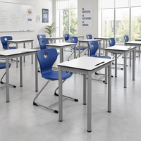 Nouvelle conception de bureau d'étudiant individuel avec chaise pour salles de classe, en PVC, métal et bois, pour salle d'étude scolaire