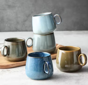 Taza de Cerámica Moderna Minimalista de Estilo Japonés para Café, Té o Leche con Acabado Brillante Azul/Marrón/Gris Claro Sostenible - Product Image 1