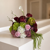 Composition florale populaire pour mariage, en soie artificielle, avec hortensia vert et rose bordeaux, boule de fleurs bordeaux pour décoration de mariage