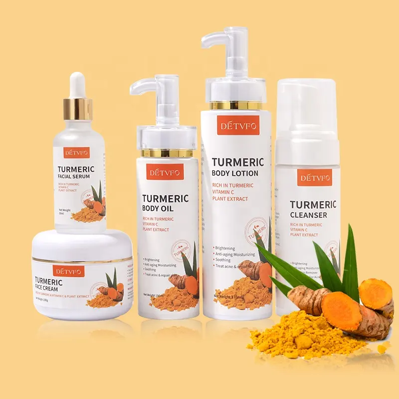 Oem 개인 상표 유기 철저한 Vegan 주의자 자연적인 여드름 Skincare 선물 장비 얼굴 혈청 노화 방지 한국 Tumeric 얼굴 피부 관리 심황 세트