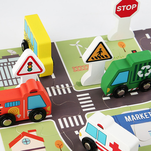 Ensemble <span class=keywords><strong>de</strong></span> jouets <span class=keywords><strong>de</strong></span> <span class=keywords><strong>signalisation</strong></span> <span class=keywords><strong>routière</strong></span> en bois pour enfants, comprenant des mini-véhicules et des accessoires routiers pour la reconnaissance visuelle et l'apprentissage ludique du trafic - Product Image 5