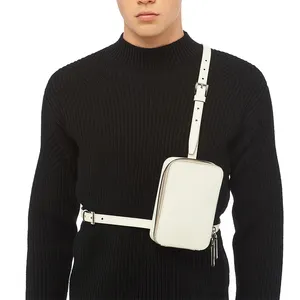Benutzer definiertes Logo PU Saffiano Leder Weiß Herren Cross body Fanny Pack Harness Gürtel tasche für den Menschen