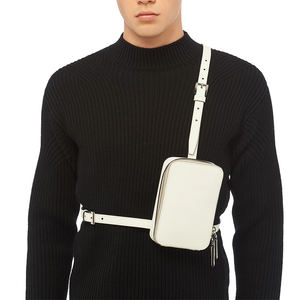 Bolso cruzado de cuero sintético para hombre, bandolera de cuero sintético con logotipo personalizado, color blanco - Product Image 1