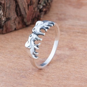 Anello a Forma di Elefante F197 in Argento 925, Gioiello Vintage Unisex per Uso Quotidiano - Product Image 2