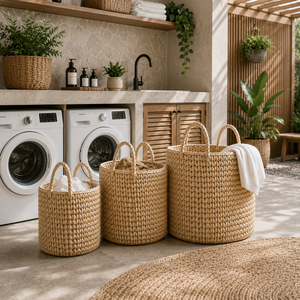 Panier à linge rustique, réutilisable, personnalisé, durable, portable et multi-usage, tressé à la main, avec cordon de pêche à l'ameublement de qualité supérieure - Product Image 6