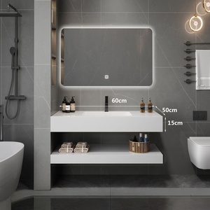 Mueble de baño de pizarra blanco puro de doble capa sin juntas con lavabo cerámico integrado - Product Image 3
