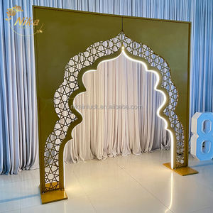 Ника Индивидуальный Светодиодный освещенный Золотой металлический арочный арабский фон для индийского свадебного приема - Product Image 3