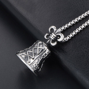 Collar con Colgante de Campana Antigua Estilo Chino, Plata Tibetana, Accesorio Rock para Hombre SP545 - Product Image 2