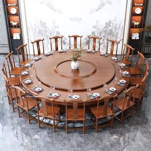 โต๊ะอาหารหมุนทรงกลมขนาดใหญ่สำหรับโรงแรม 18 ที่นั่ง ไม้เนื้อแข็ง สไตล์จีนใหม่ พร้อมจานหมุนกลางสำหรับห้องส่วนตัว - Product Image 2