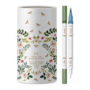 Primrosia – Lot de 60 marqueurs double pointe en plastique, feutres fins, pinceaux aquarelle, pour dessin, illustration, <span class=keywords><strong>calligraphie</strong></span>, permanents - Product Image 1