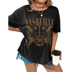 Nashville Music City Oversized T-Shirt for Women Casual Country Music Jersey Loose Fit Summer Anti-Pilling Custom Print Shirts - Product Image 1